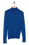 Joseph A Turtleneck Button Sleeve Pullover Sweater In True Blue