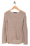 Rdi V-neck Faux Suede Elbow Patch Tunic Sweater In Taupe Grey/white Beach Twist