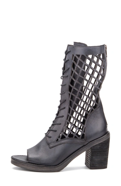 Vintage Foundry Normandy Leather Fishnet Cutout Block Heel Boot In Black