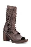 Vintage Foundry Normandy Leather Fishnet Cutout Block Heel Boot In Brown