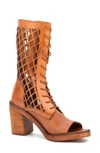Vintage Foundry Normandy Leather Fishnet Cutout Block Heel Boot In Tan