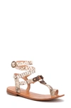 Vintage Foundry Vina Snake Embossed Leather Ankle Strap Flat Sandal In Beige
