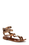 Vintage Foundry Vina Snake Embossed Leather Ankle Strap Flat Sandal In Tan