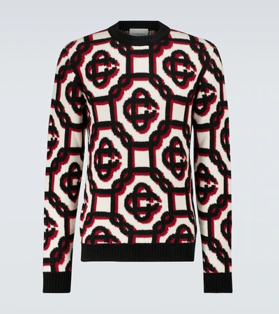 Casablanca 3d Monogrammed Wool-blend Jumper In Off White Multi