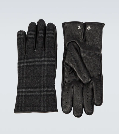 Burberry Gabriel Micro Check Deerskin Gloves In Charcoal