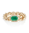 Shay Jewelry Baby Link 18kt Gold Ring With Diamonds And Emerald In Yellow Gold/emerald