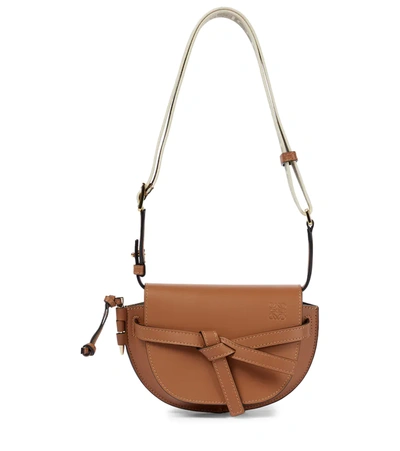 Loewe Gate Dual Mini Leather And Jacquard Shoulder Bag In Tan