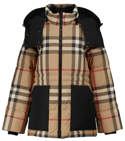 Burberry Recycled Polyester Check Print Puffer Jacket Archive Beige In Neutral