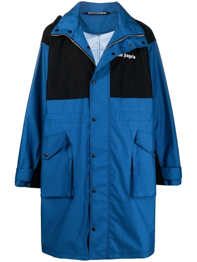 Palm Angels Blue Panelled Logo-print Parka Coat