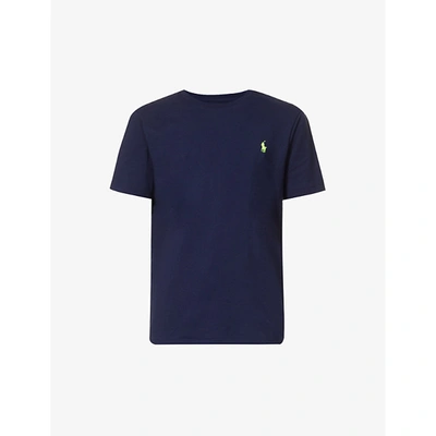 Polo Ralph Lauren Mens Newport Navy Neon Yellow Logo-embroidered Cotton-jersey T-shirt L