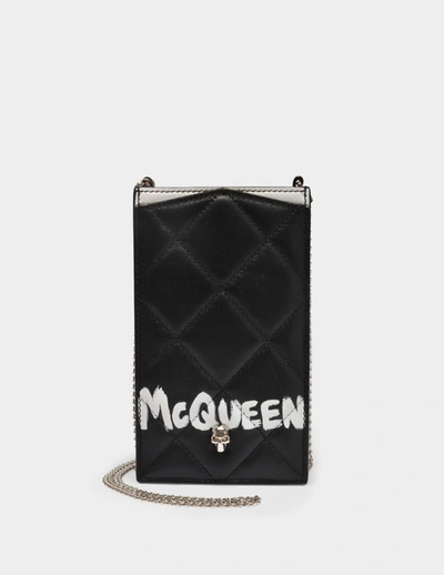 Alexander Mcqueen Quilted Leather Phone Case W/ Chain In Black