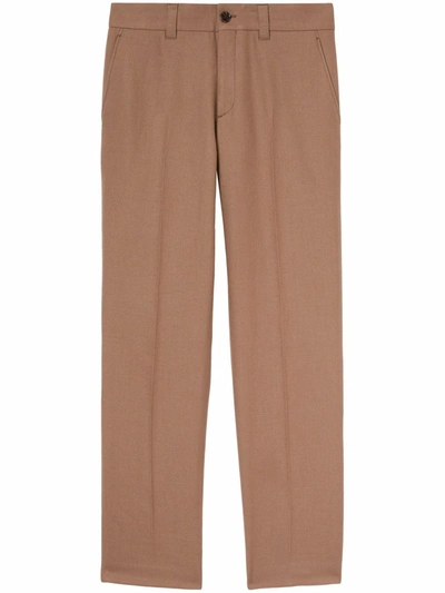 Burberry Wool Ramie Cropped Tailored Trousers In Braun