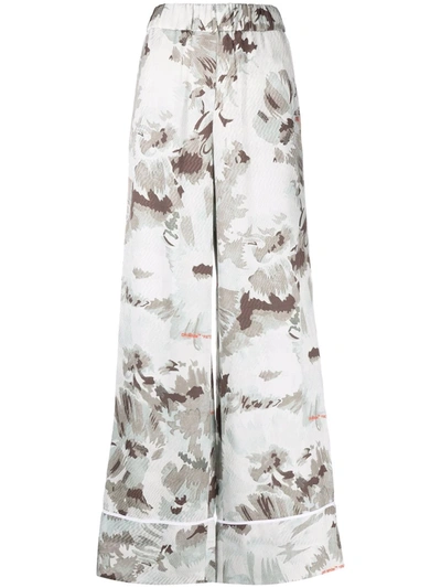 Off-white Floral-print Palazzo Pants In Grün