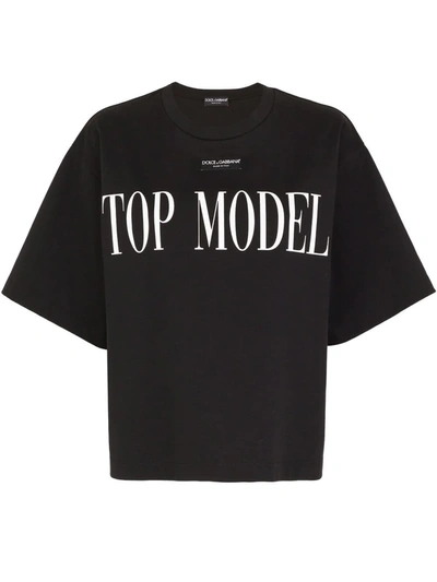 Dolce & Gabbana Black Cotton T-shirt With Top Model Front Print
