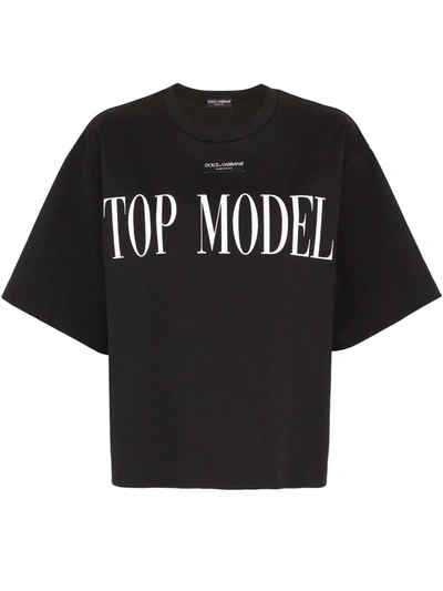 Dolce & Gabbana Black Cotton T-shirt With Top Model Front Print In Black,white