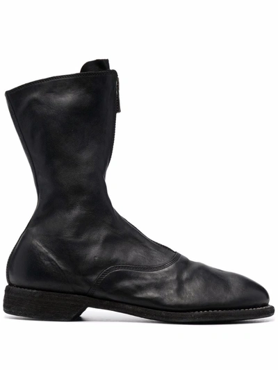 Guidi Front Zip Leather Ankle Boots In Black