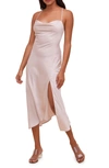 Astr The Label Gaia Cowl Neck Satin Dress In Champagne