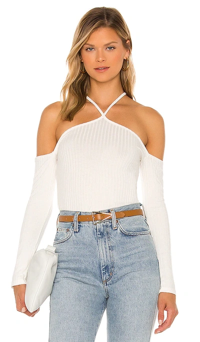 1.state Long Sleeve Cold Shoulder Y-neck Top In Soft Ecru