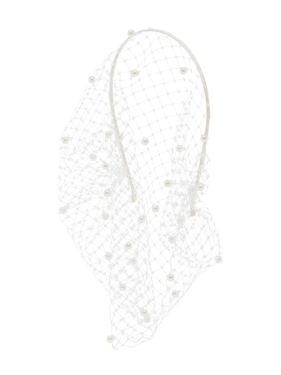 Jennifer Behr Violette Pearl-embellished Veil Headband In Beige