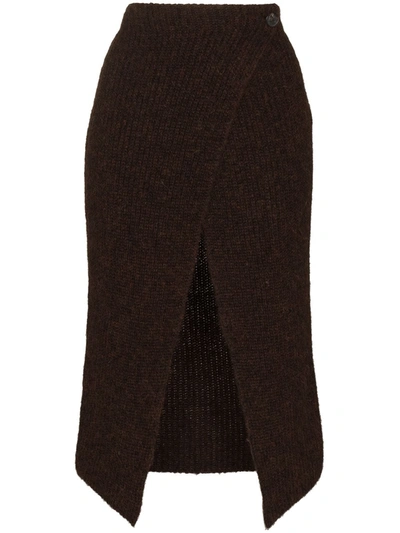 Alanui Ribbed-knit Alpaca Wool-blend Wrap Skirt In Brown