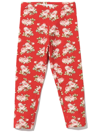 Monnalisa Kids' Floral-print Leggings In Red