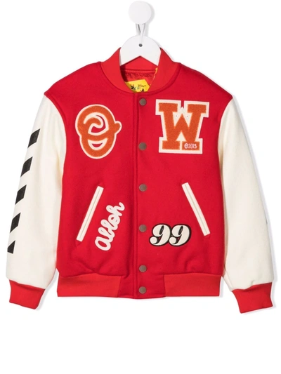 Off-white Kids' Little Boy's & Boy's Off Patch Bomber Varsity Jacket In Red