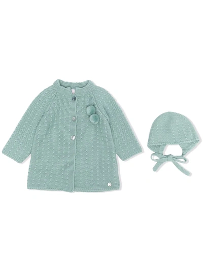 Paz Rodriguez Babies' Knit Cardigan Hat Set In Green