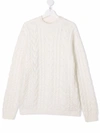 DOUUOD TEEN CABLE-KNIT RIBBED-TRIM JUMPER
