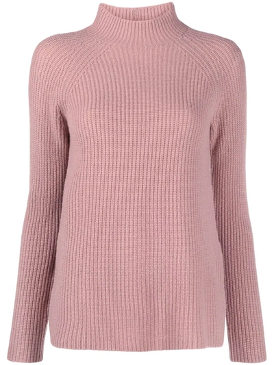 Vince Mock-neck Shaker Rib Cashmere Jumper In Pink