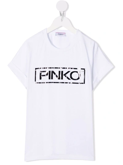 Pinko Kids' Logo Crew-neck T-shirt In White