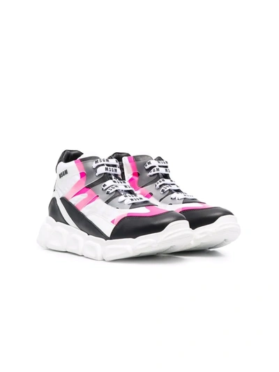 Msgm Kids' Multicolor Trainers With Round Tip, Logo Press And Laces In Nero
