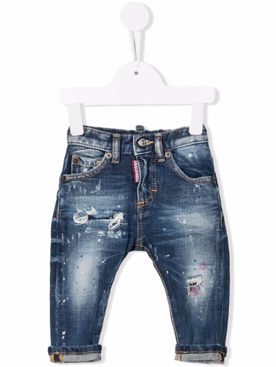 Dsquared2 Babies' 仿旧效果紧身牛仔裤 In Blue