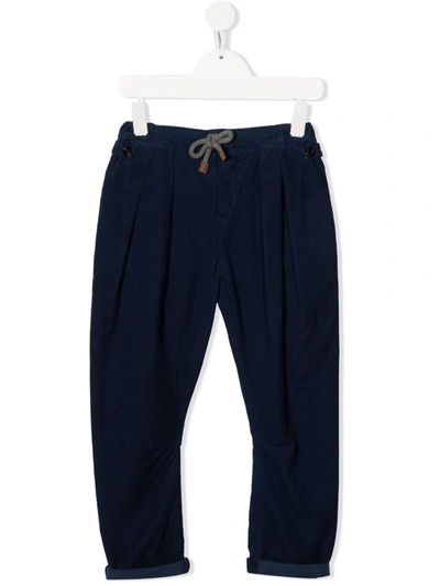 Brunello Cucinelli Kids' Corduroy Tapered-leg Trousers In Blue