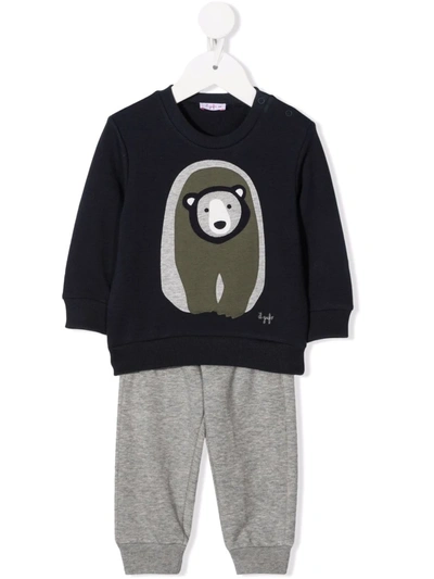 Il Gufo Babies' Bear-print Cotton Tracksuit Set In Blue