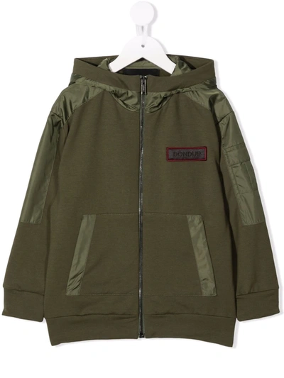 Dondup Kids' Logo-patch Hooded Jacket In Green
