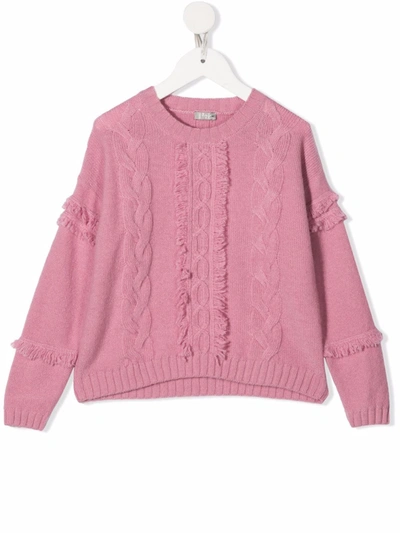 Il Gufo Kids Pink Sweater With Braids And Fringes