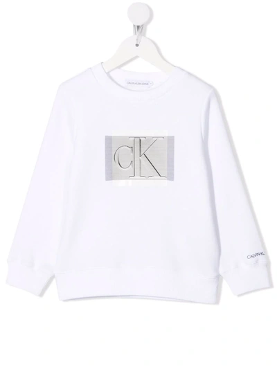Calvin Klein Kids' Logo-print Crew-neck Sweatshirt In White