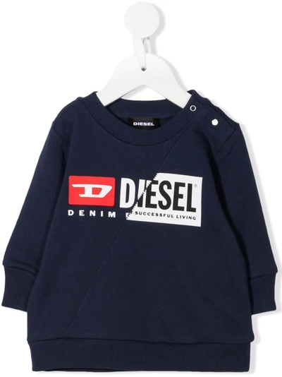 Diesel Babies' Sgirkcutyb Double-logo Cotton Sweatshirt In Blue