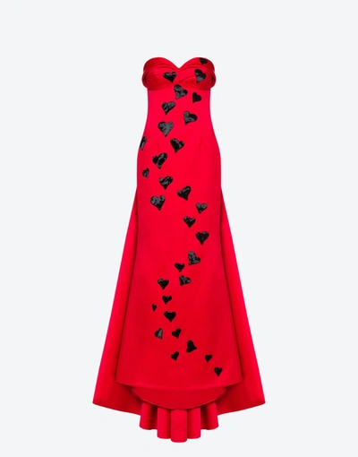 Moschino Heart-sequin Trailed Gown In Red