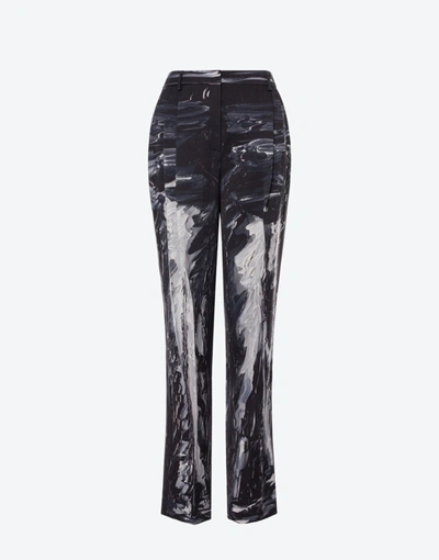 Moschino Painting Wool Satin Trousers In Black