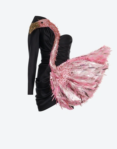 Moschino Pink Flamingo Duchesse Dress In Black