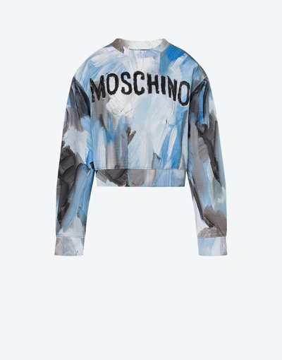 Moschino Painting Cotton Sweatshirt In Light Blue