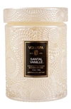 Voluspa Santal Vanille Mini Tall Embossed Glass Jar Candle With Lid In Cream