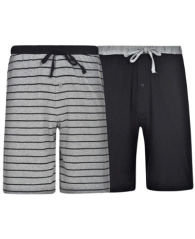 Hanes Men's Knit Jam Shorts, Pack Of 2 In Black And Grey Stripe,solid Black