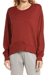 Zella Carey Crew High/low Sweatshirt In Rust Madder