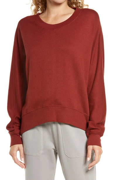 Zella Carey Crew High/low Sweatshirt In Rust Madder
