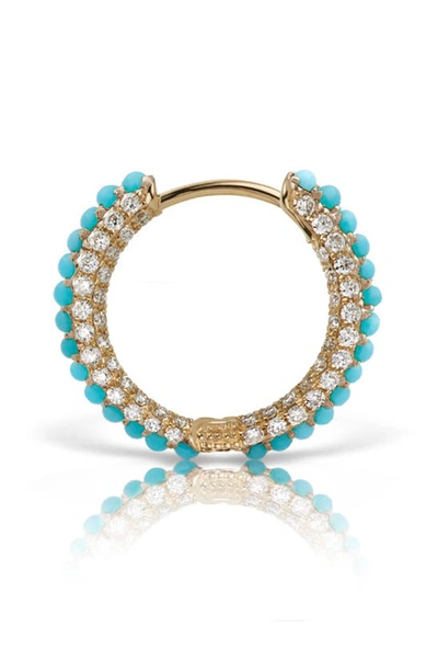 Maria Tash Single Turquoise & Diamond Pavé Huggie Hoop Earring In Yellow Gold