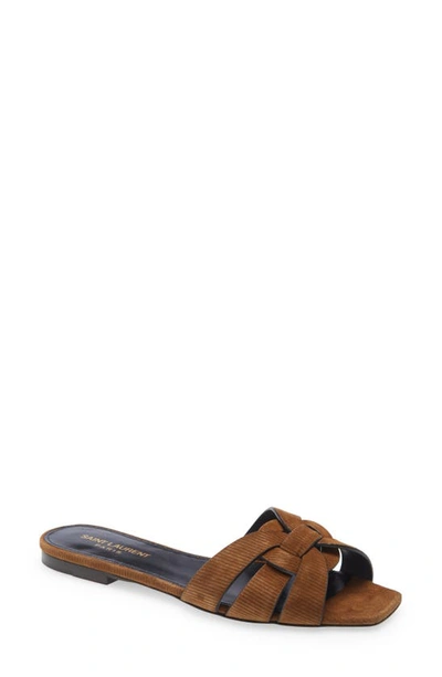 Saint Laurent Tribute Nu Pieds Slide Sandal In Land