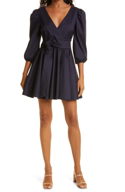 Likely Hana Tie Waist Puff Sleeve Dress In Navy