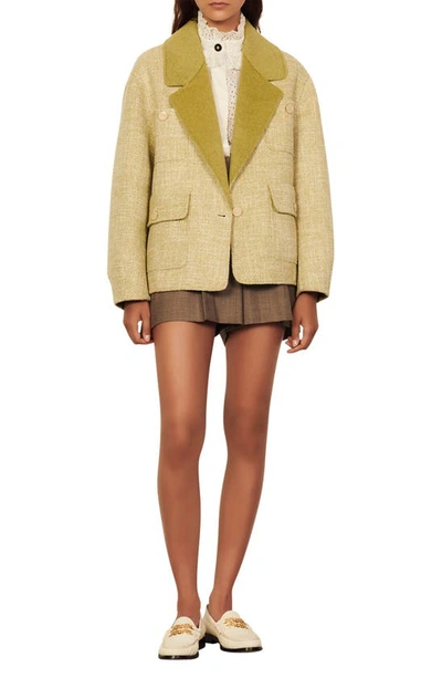 Sandro Womens Verts Farah Oversized-lapel Wool Blazer 14 In Sandro Womens Verts Farah Oversized-lapel Wool Blazer 14 In